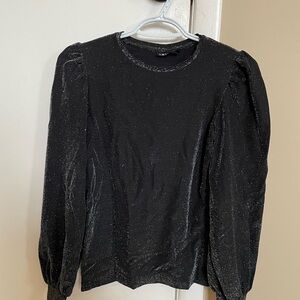 Puff-Sleeve Long Sleeve Top - Black